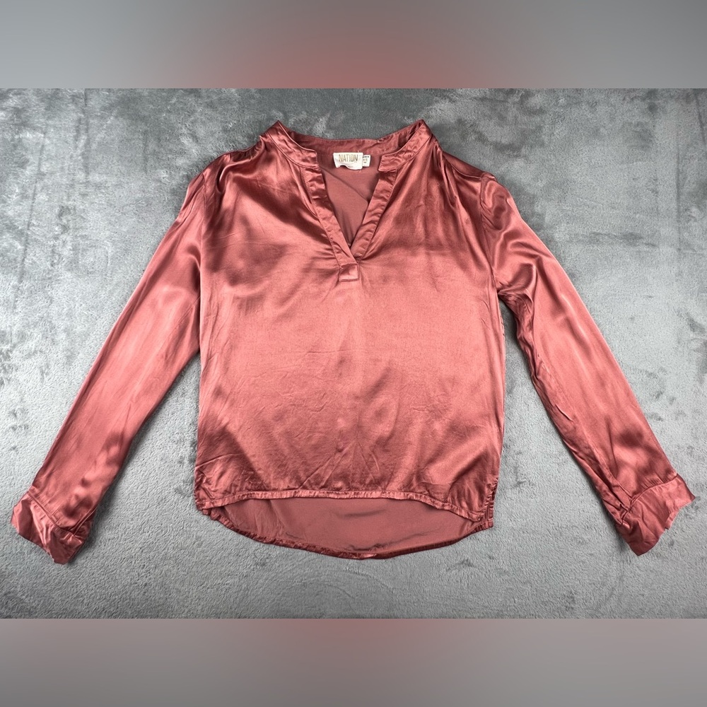 Nation LTD Womens Ella Cut-Away Henley V-Neck Long Sleeve Top Pink Peach Size XS